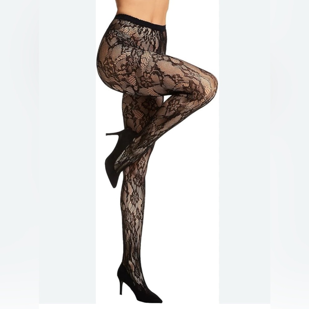 Natori Black Floral Lace Hosiery s m